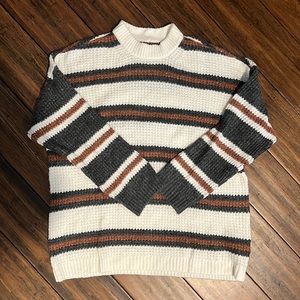 American Eagle Striped Sweater Small Cream Gray Brown